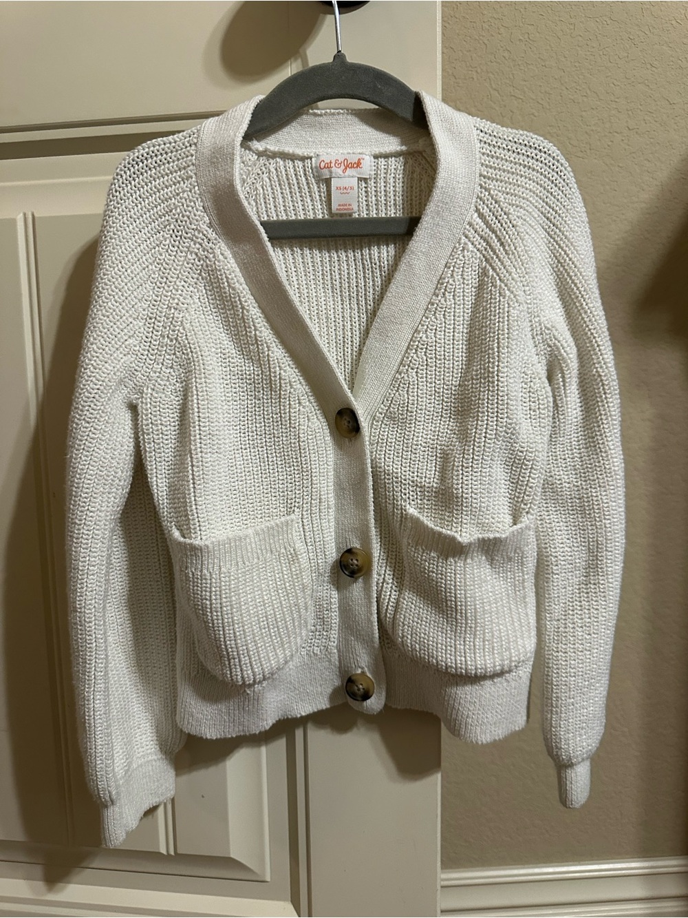 Cat & Jack Ivory Knit Button-Front Cardigan with Pockets